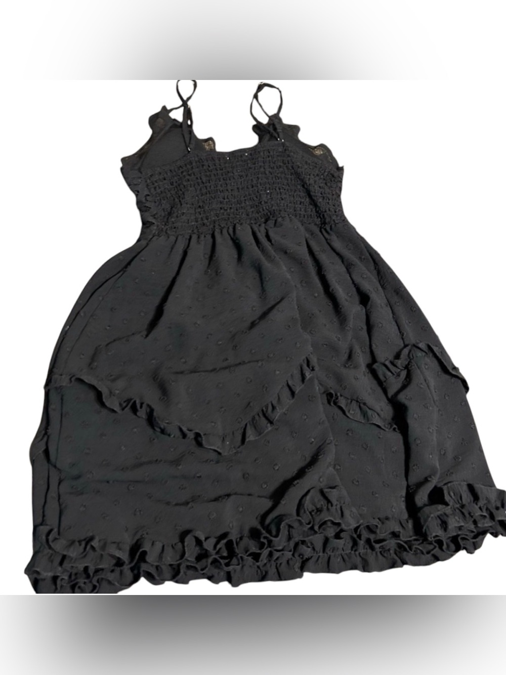 Rue+ ~Babydoll Mini Dress ~Black ~Lace on Bodice ~Ruffles on Skirt ~Smocked Back - Picture 4 of 8